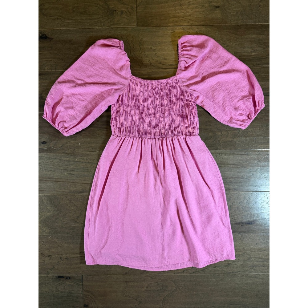 Bar III Womens Pink Smocked Puff Sleeve Square Neck Mini Dress Size Small - Picture 3 of 6